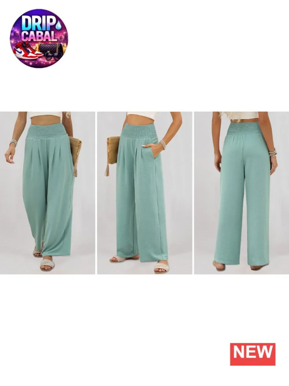 Women Wide Leg Palazzo Pants with Pockets Smocked High Waist Loose Fit Casual